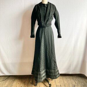Antique Edwardian Black Wool Walking Suit